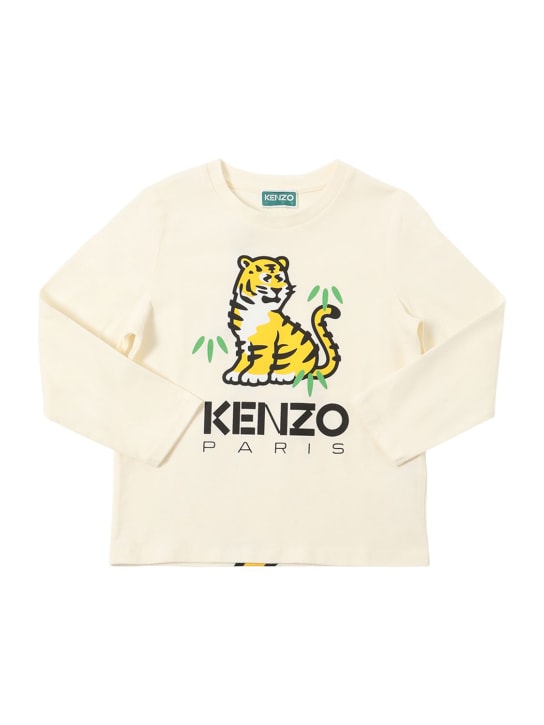 Kenzo Kids: Camiseta de jersey de algodón con logo - Blanco - kids-girls_0 | Luisa Via Roma