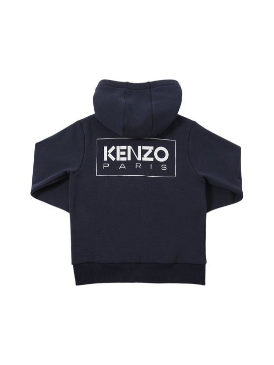 Kenzo Kids: Logo棉质拉链开合连帽卫衣 - 海军蓝 - kids-boys_0 | Luisa Via Roma