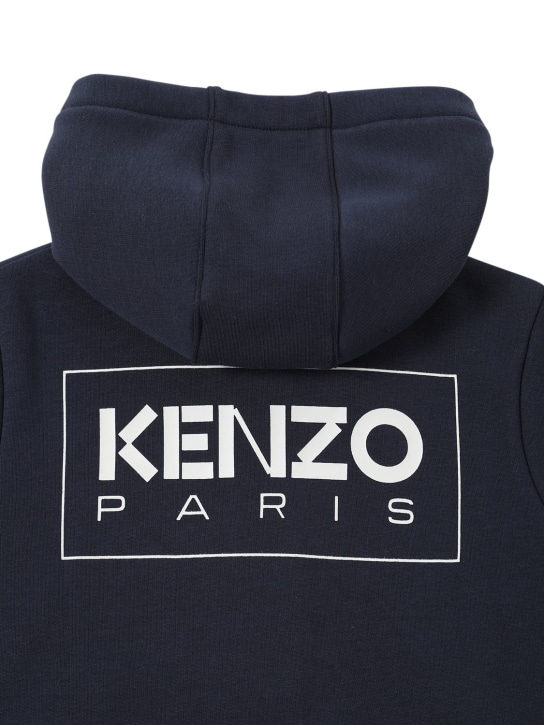 Kenzo Kids: Logo棉质拉链开合连帽卫衣 - 海军蓝 - kids-boys_1 | Luisa Via Roma