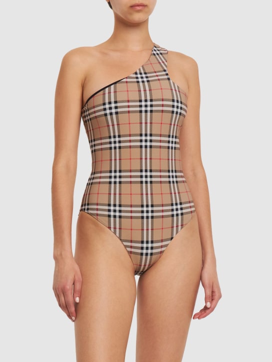 Burberry: Candace Check print onepiece swimsuit - Archive Beige C - women_1 | Luisa Via Roma