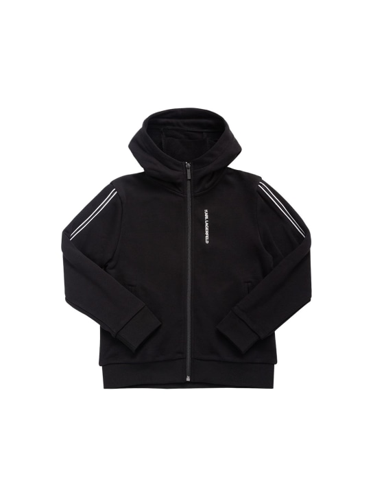 Karl Lagerfeld: Cotton blend zip-up hoodie w/logo - Black - kids-girls_0 | Luisa Via Roma