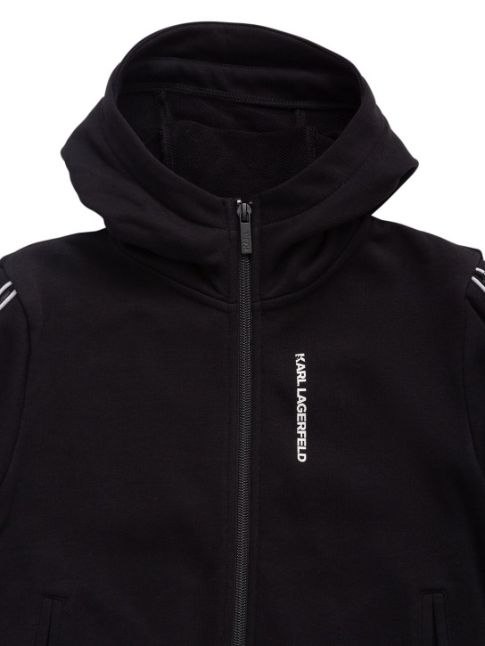 Karl Lagerfeld: Cotton blend zip-up hoodie w/logo - Black - kids-boys_1 | Luisa Via Roma