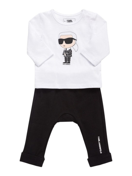 Karl Lagerfeld: T-shirt & jogging en coton mélangé - Blanc/Noir - kids-boys_0 | Luisa Via Roma