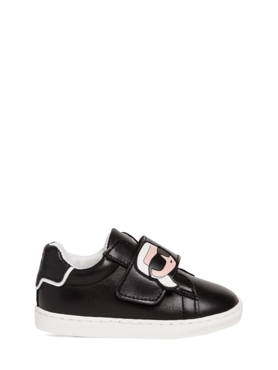 Karl Lagerfeld: Logo leather strap sneakers - Black - kids-boys_0 | Luisa Via Roma