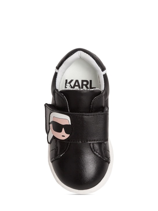 Karl Lagerfeld: 로고 가죽 스트랩 스니커즈 - 블랙 - kids-boys_1 | Luisa Via Roma