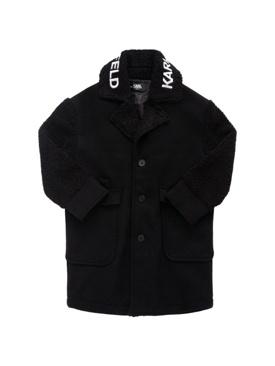 Karl Lagerfeld: Cappotto in misto lana e pelliccia sintetica - Nero - kids-girls_0 | Luisa Via Roma