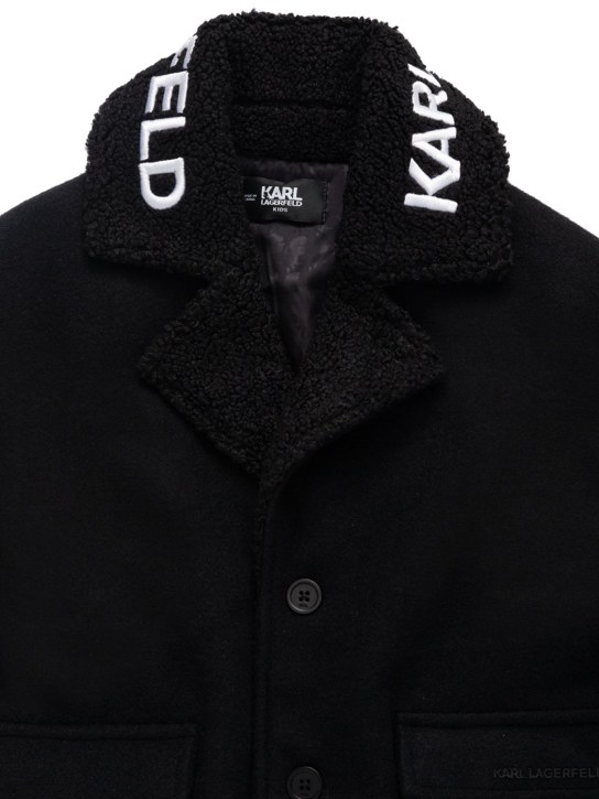 Karl Lagerfeld: Cappotto in misto lana e pelliccia sintetica - Nero - kids-girls_1 | Luisa Via Roma