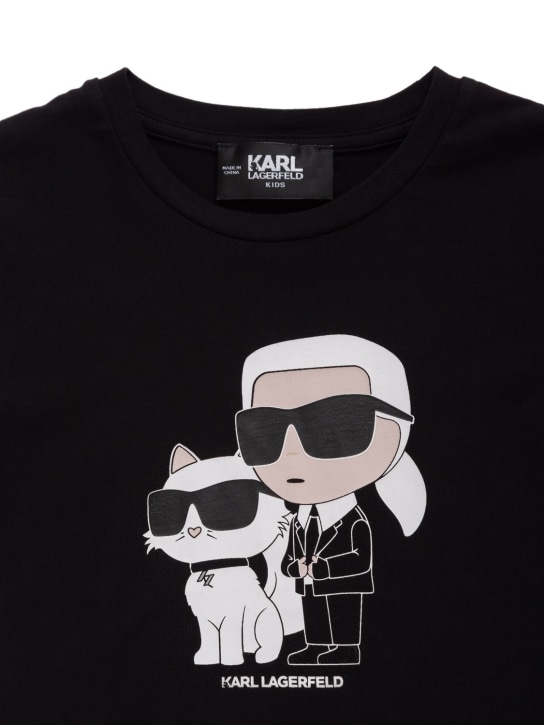 Karl Lagerfeld: Camiseta de algodón orgánico con manga larga - Negro - kids-girls_1 | Luisa Via Roma