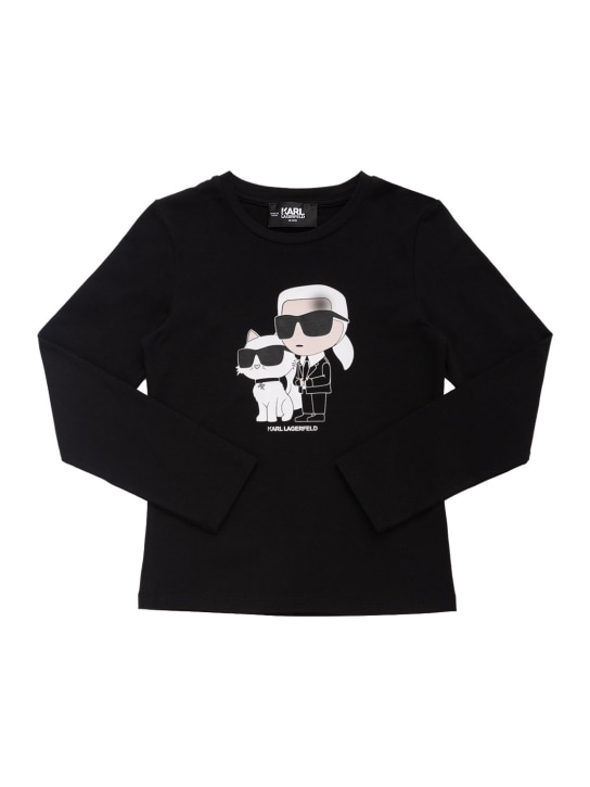 Karl Lagerfeld: Camiseta de algodón orgánico con manga larga - Negro - kids-girls_0 | Luisa Via Roma