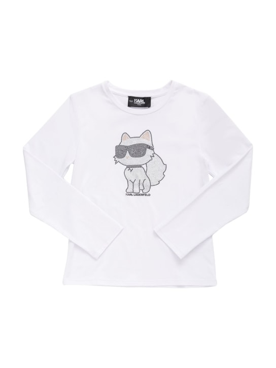 Karl Lagerfeld: Embellished long sleeve t-shirt - White - kids-girls_0 | Luisa Via Roma