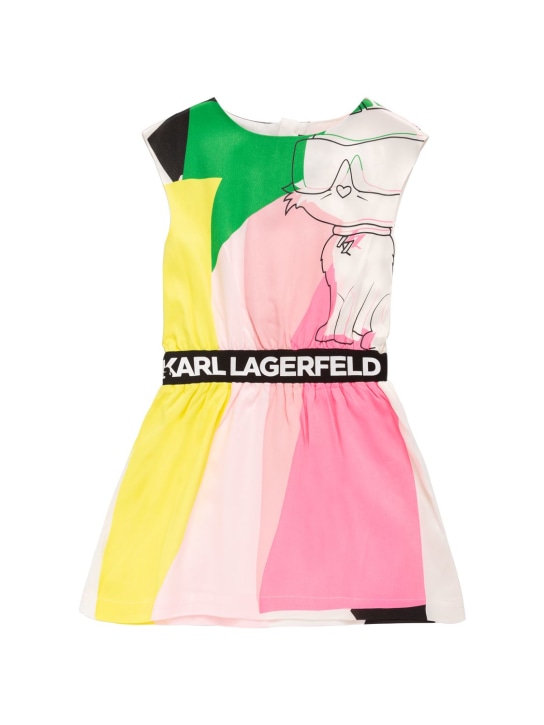 Karl Lagerfeld: 로고 프린티드 비스코스 혼방 드레스 - kids-girls_0 | Luisa Via Roma