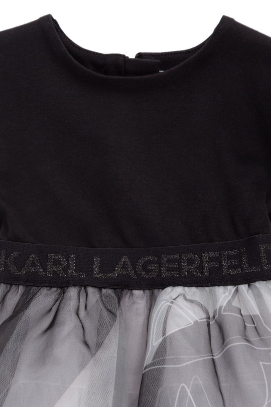 Karl Lagerfeld: Robe en coton biologique mélangé à logo - Noir - kids-girls_1 | Luisa Via Roma