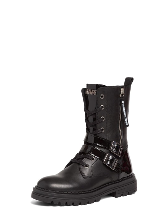 Karl Lagerfeld: Leather boots w/logo - Schwarz - kids-girls_1 | Luisa Via Roma