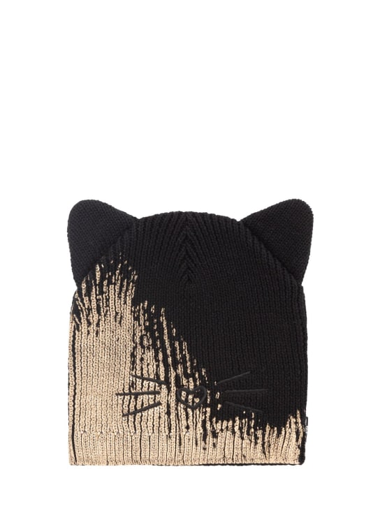 Karl Lagerfeld: Gorro beanie de algodón con orejas de gato - Negro/Dorado - kids-girls_0 | Luisa Via Roma