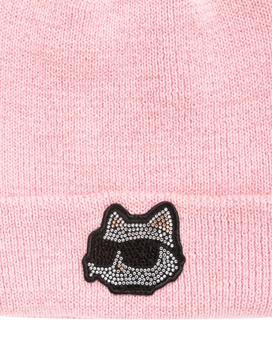 Karl Lagerfeld: Lurex beanie w/logo patch - Pink - kids-girls_1 | Luisa Via Roma