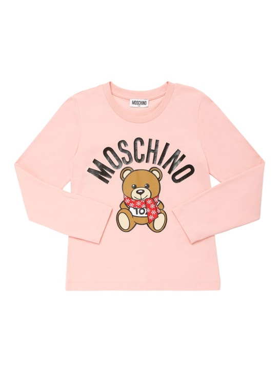 Moschino: Camiseta de jersey de algodón estampada - kids-girls_0 | Luisa Via Roma