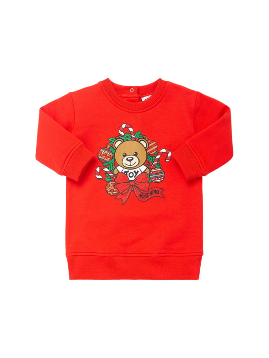 Moschino: Printed cotton sweat dress - Red - kids-girls_0 | Luisa Via Roma