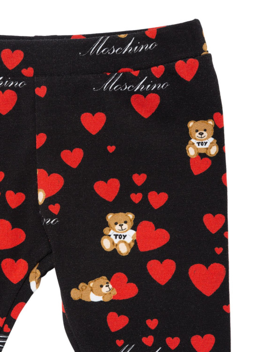Moschino: Leggings de jersey de algodón estampado - Negro/Rojo - kids-girls_1 | Luisa Via Roma
