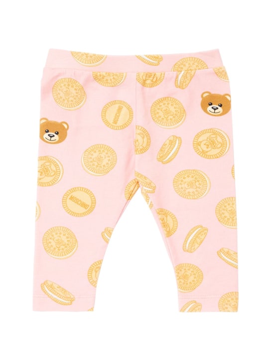 Moschino: 印花棉质平纹针织紧身裤 - 粉色/黄色 - kids-girls_0 | Luisa Via Roma