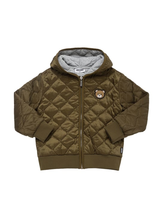 Moschino: Quilted nylon jacket w/logo - Militärgrün - kids-boys_0 | Luisa Via Roma