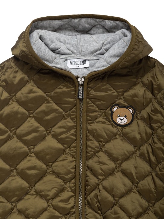 Moschino: Quilted nylon jacket w/logo - Militärgrün - kids-boys_1 | Luisa Via Roma