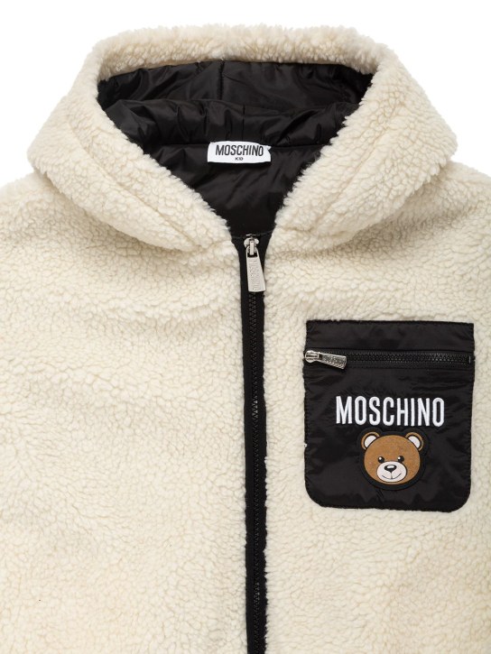 Moschino: Faux fur jacket w/logo - White - kids-boys_1 | Luisa Via Roma