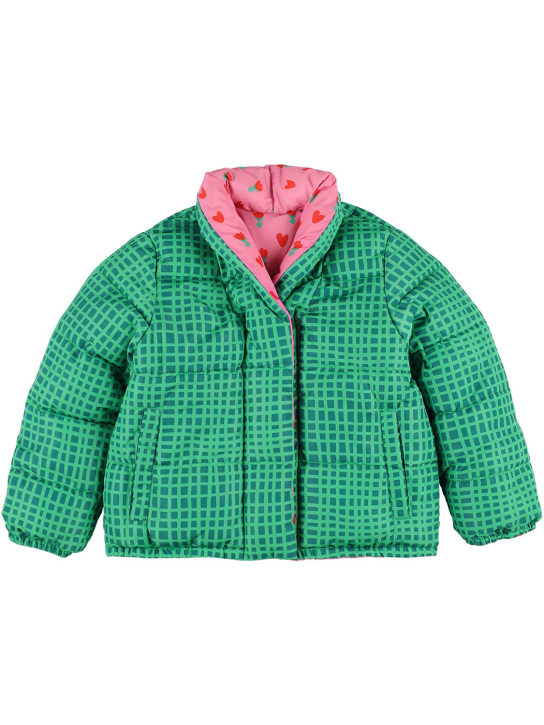 Stella Mccartney Kids: Reversible recycled nylon puffer jacket - Grün/Rosa - kids-girls_0 | Luisa Via Roma