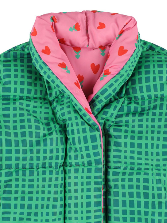 Stella Mccartney Kids: Reversible recycled nylon puffer jacket - Green/Pink - kids-girls_1 | Luisa Via Roma
