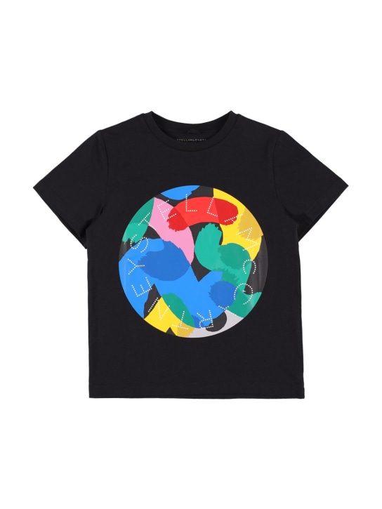 Stella Mccartney Kids: T-shirt in cotone organico con stampa - Nero - kids-girls_0 | Luisa Via Roma
