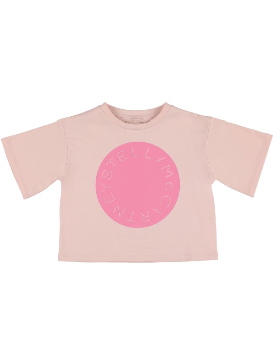 Stella Mccartney Kids: Printed organic cotton cropped t-shirt - Pink - kids-girls_0 | Luisa Via Roma
