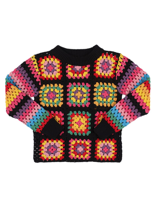 Stella Mccartney Kids: Organic cotton blend knit sweater - Schwarz - kids-girls_0 | Luisa Via Roma