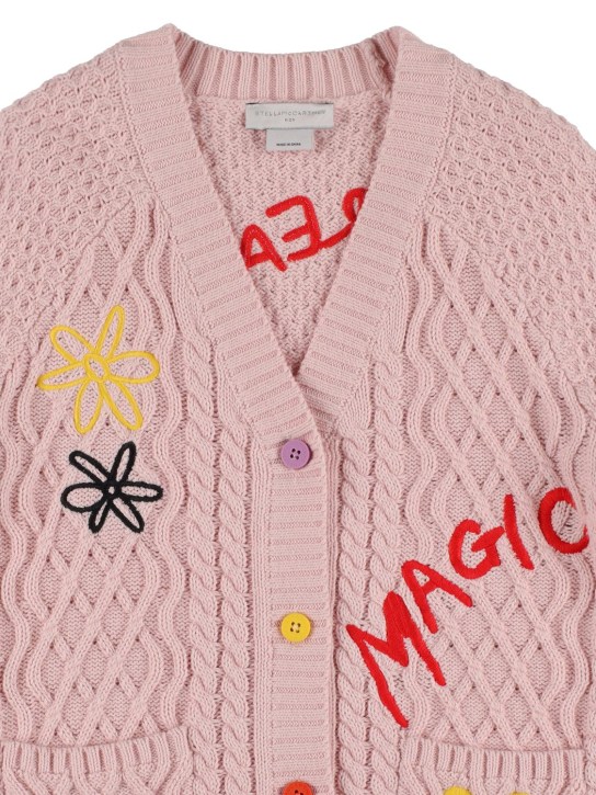Stella Mccartney Kids: 扭绳针织有机棉开衫 - 粉色 - kids-girls_1 | Luisa Via Roma