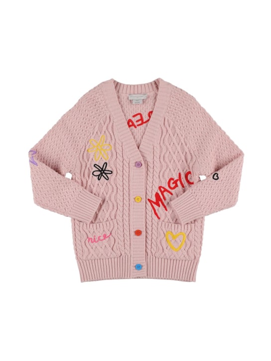 Stella Mccartney Kids: Cable knit organic cotton cardigan - Pembe - kids-girls_0 | Luisa Via Roma