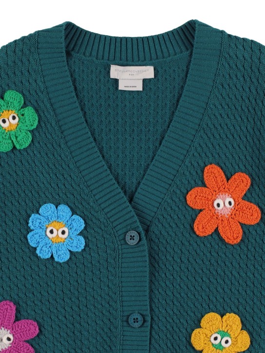 Stella Mccartney Kids: Cable knit organic cotton cardigan - Turuncu/Yeşil - kids-girls_1 | Luisa Via Roma