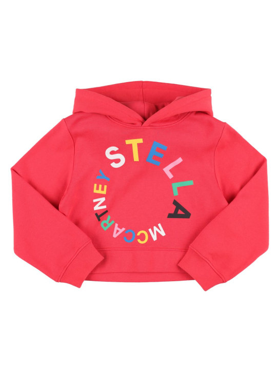 Stella Mccartney Kids: Sweat-shirt court en coton biologique à capuche - Rouge - kids-girls_0 | Luisa Via Roma