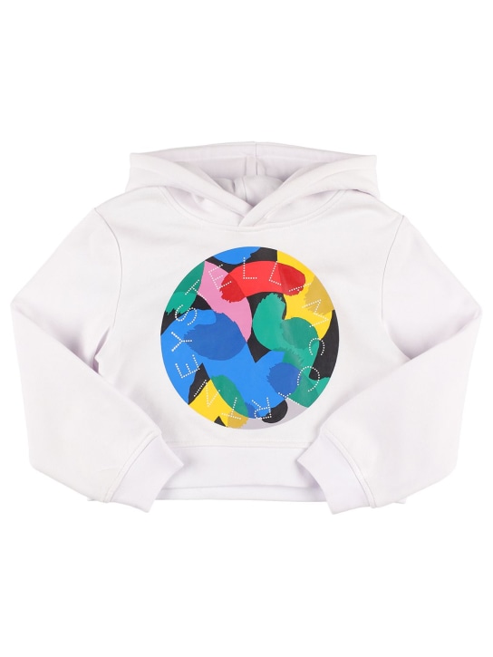 Stella Mccartney Kids: Organic cotton cropped hoodie w/logo - Beyaz - kids-girls_0 | Luisa Via Roma