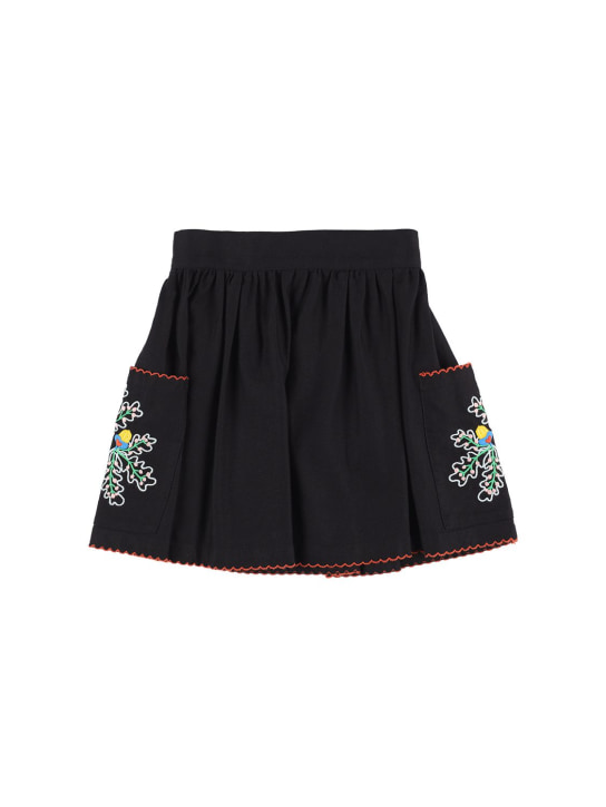 Stella Mccartney Kids: Embroidered organic cotton skirt - Siyah - kids-girls_0 | Luisa Via Roma
