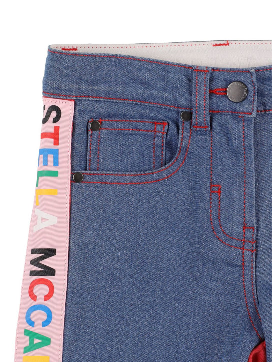 Stella Mccartney Kids: Organic cotton denim jeans w/logo tape - Denim/Red - kids-girls_1 | Luisa Via Roma
