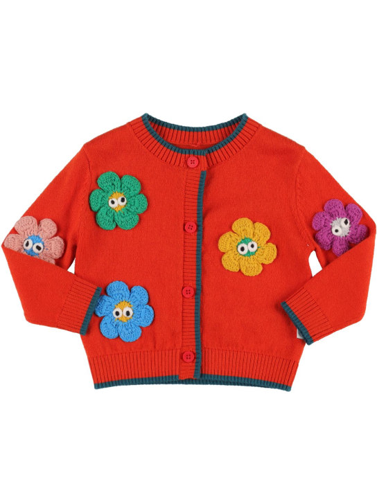 Stella Mccartney Kids: Organic cotton knit cardigan - Orange/Grün - kids-girls_0 | Luisa Via Roma