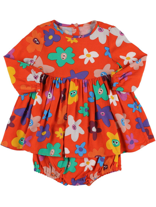 Stella Mccartney Kids: Vestito in viscosa stampata con culotte - Arancione - kids-girls_0 | Luisa Via Roma