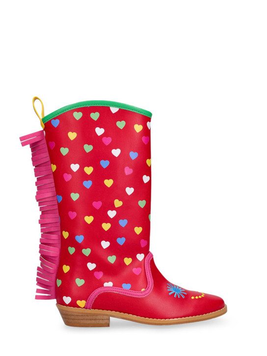 Stella Mccartney Kids: Printed faux leather boots w/fringes - Red - kids-girls_0 | Luisa Via Roma