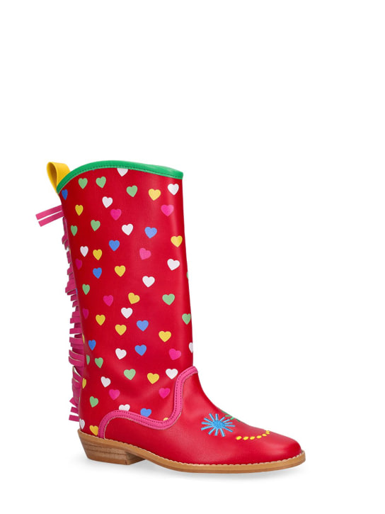 Stella Mccartney Kids: Printed faux leather boots w/fringes - Kırmızı - kids-girls_1 | Luisa Via Roma