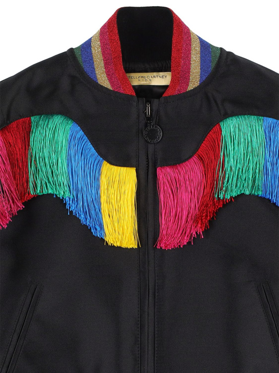 Stella Mccartney Kids: Cotton blend bomber jacket w/fringe - Schwarz/Pink - kids-girls_1 | Luisa Via Roma