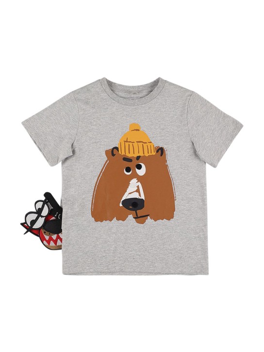 Stella Mccartney Kids: T-shirt en coton biologique avec appliques - Gris - kids-boys_0 | Luisa Via Roma