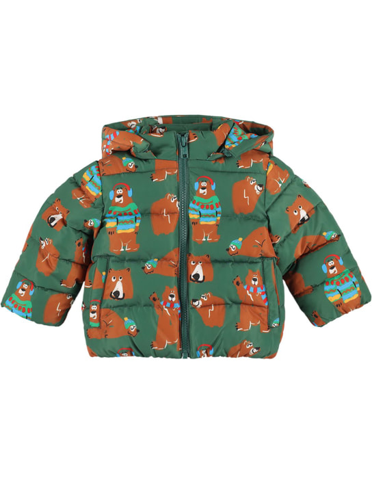 Stella Mccartney Kids: Bear print recycled puffer jacket - Green/Brown - kids-boys_0 | Luisa Via Roma