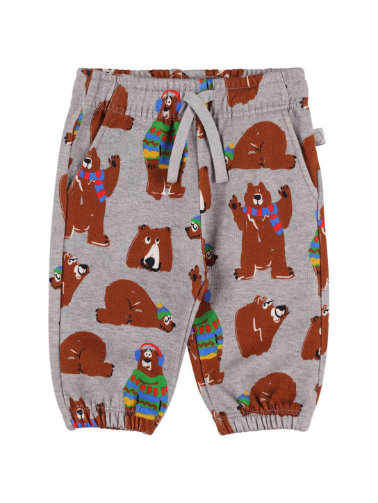 Stella Mccartney Kids: Bear print organic cotton sweatpants - Grau/Braun - kids-boys_0 | Luisa Via Roma