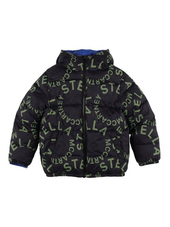 Stella Mccartney Kids: Reversible recycled nylon puffer jacket - Black/Green - kids-boys_0 | Luisa Via Roma