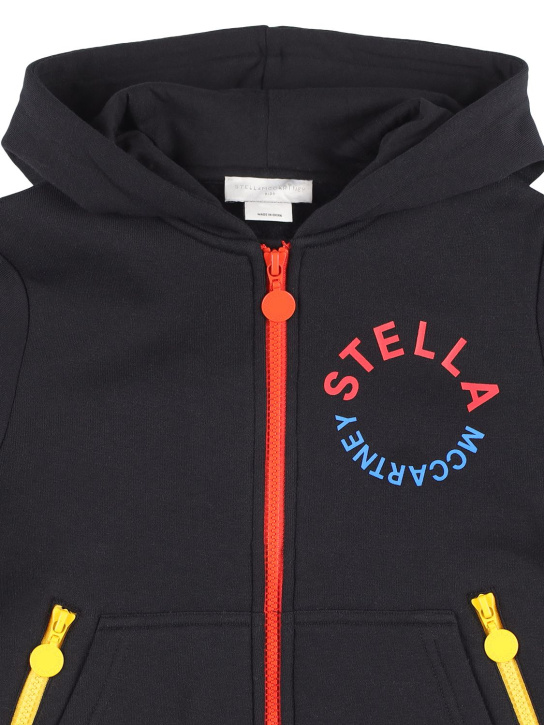 Stella Mccartney Kids: Organic cotton zip-up sweatshirt hoodie - Black - kids-boys_1 | Luisa Via Roma
