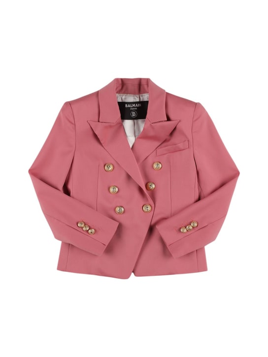 Balmain: Double breasted wool jacket - Pink - kids-girls_0 | Luisa Via Roma