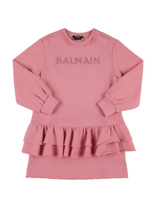 Balmain: Logo有机棉连衣裙 - 粉色 - kids-girls_0 | Luisa Via Roma